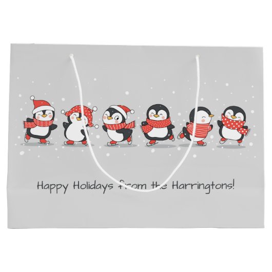 Benutzerdefinierter Text Winterpinguine Große Geschenktüte (Rückseite)
