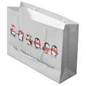 Benutzerdefinierter Text Winterpinguine Große Geschenktüte (Vorderseite Schrägansicht)