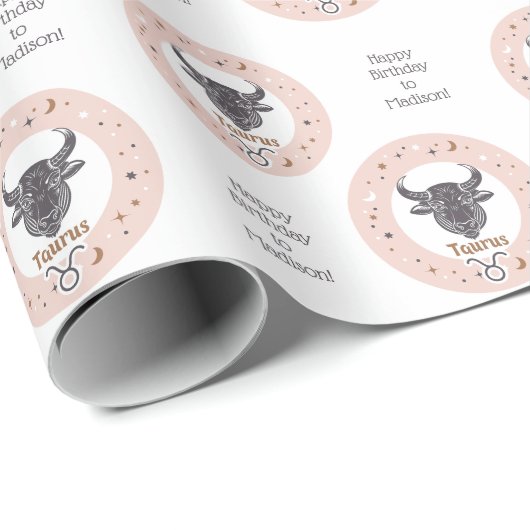Benutzerdefinierter Text Zodiac Signrus Taurus Geschenkpapier (Rolleneckpunkt)
