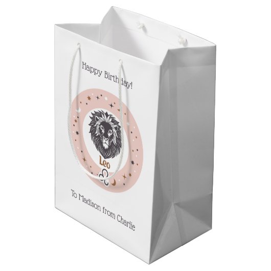 Benutzerdefinierter Text Zodiac-Zeichenleo Mittlere Geschenktüte (Rückseite Schrägansicht)