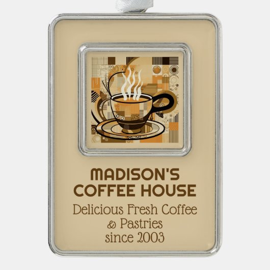 Benutzerdefinierter TextKaffee Rahmen-Ornament Silber (Vorderseite)