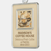 Benutzerdefinierter TextKaffee Rahmen-Ornament Silber (Links)