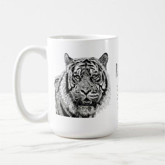 Benutzerdefinierter Tiger Schwarz-Weiß-Monogramm-S Kaffeetasse (Links)