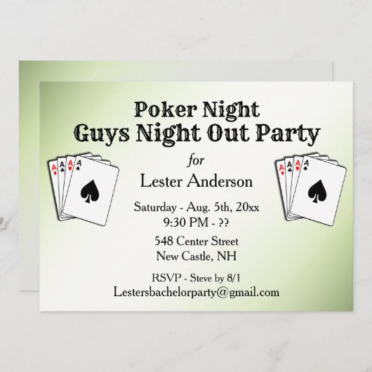Benutzerdefinierter Titel Grüne Poker Nacht Party  Einladung (Vorne/Hinten)
