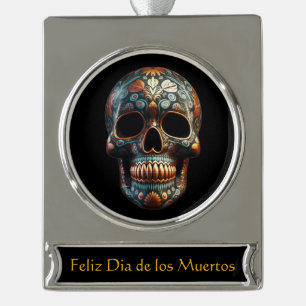 Benutzerdefinierter Türkis-Gold-Día-de-los-Muertos Banner-Ornament Silber