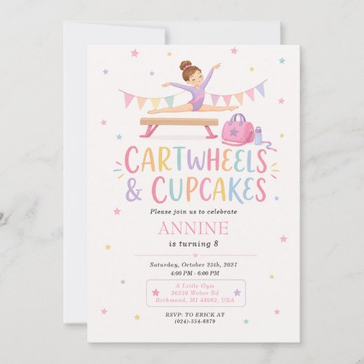Benutzerdefinierter Turn-Cupcake-Geburtstag Einladung (Vorderseite)