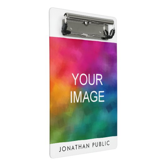 Benutzerdefinierter Upload des Logo-Designnamens f Mini Klemmbrett (Schrägansicht)