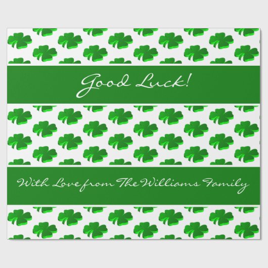 Benutzerdefinierter viel Glück-Text mit vier Leaf- Geschenkpapier (Flach)