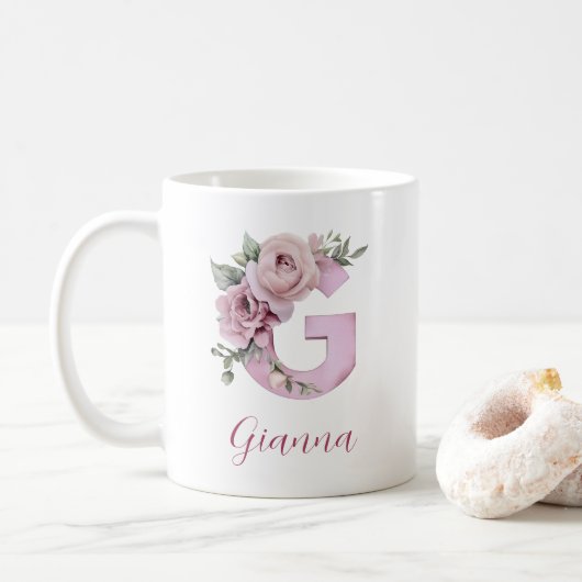 Benutzerdefinierter Vintag Inspiriert Rosa Druckbu Kaffeetasse (Mit Donut)