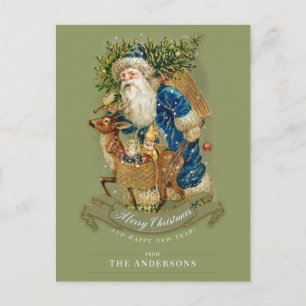 Benutzerdefinierter Vintage-Weihnachtsmann-Hirsch- Postkarte
