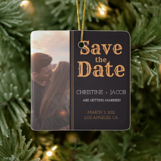Benutzerdefinierter Vintager Foto Save the Date Keramikornament (Baum)