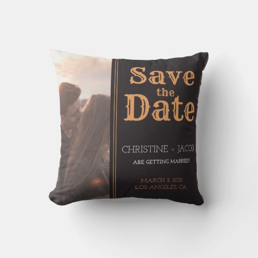 Benutzerdefinierter Vintager Foto Save the Date Kissen (Vorderseite)
