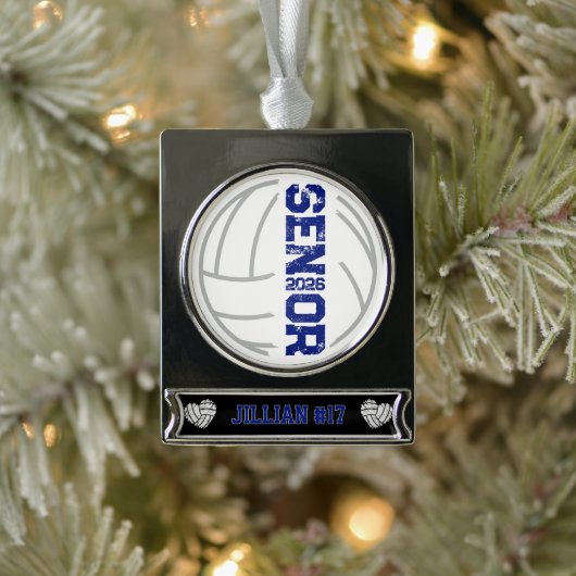 Benutzerdefinierter Volleyball-Spieler Senior-Jahr Banner-Ornament Silber (Baum)