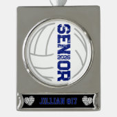 Benutzerdefinierter Volleyball-Spieler Senior-Jahr Banner-Ornament Silber (Vorderseite)