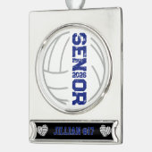 Benutzerdefinierter Volleyball-Spieler Senior-Jahr Banner-Ornament Silber (Links)