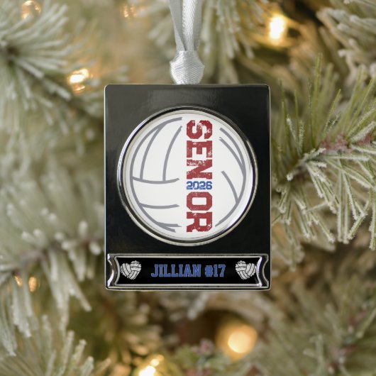 Benutzerdefinierter Volleyball-Spieler Senior-Jahr Banner-Ornament Silber (Baum)