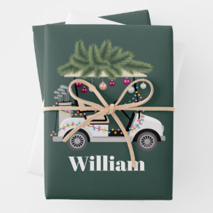 Benutzerdefinierter Wagenname Golfbälle Weihnachte Geschenkpapier Set