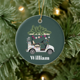 Benutzerdefinierter Wagenname Golfbälle Weihnachte Keramik Ornament