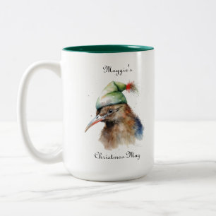 Benutzerdefinierter Wasserfarben-Kiwi-Vogel-Weihna Zweifarbige Tasse