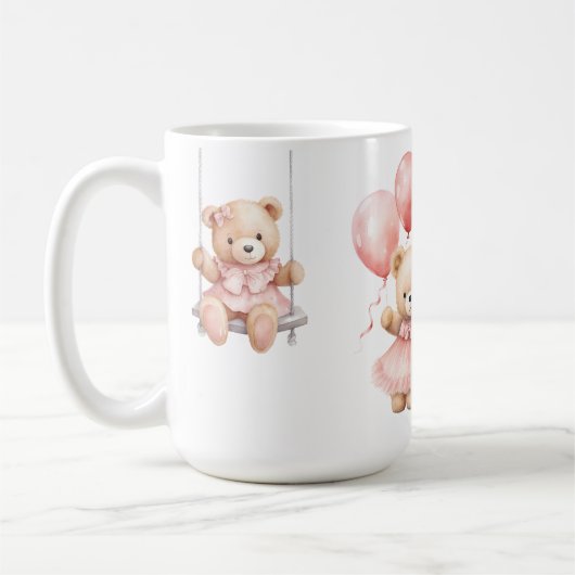 Benutzerdefinierter Wasserfarben-Teddybär-Mädchen Kaffeetasse (Links)
