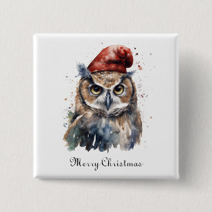 Benutzerdefinierter Wasserfarben-Weihnachtskauz mi Button