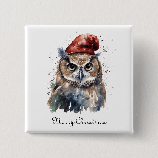 Benutzerdefinierter Wasserfarben-Weihnachtskauz mi Button (Vorderseite)