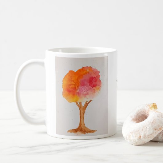 Benutzerdefinierter Wasserfarbenbaum Herbsternte H Kaffeetasse (Mit Donut)