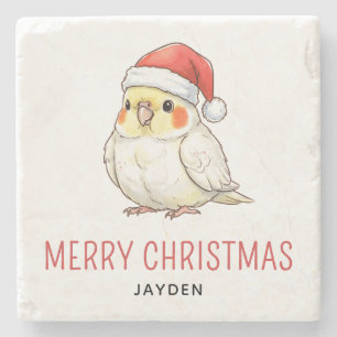Benutzerdefinierter Weihnachts-Nymphensittich mit Steinuntersetzer