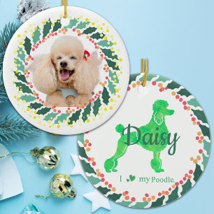 Benutzerdefinierter Weihnachts-Pastellgrüner Pudel Keramik Ornament