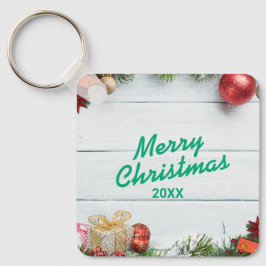 Benutzerdefinierter Weihnachts-Quadrat-Metall-Schl Schlüsselanhänger