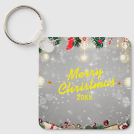 Benutzerdefinierter Weihnachts-Quadrat-Metall-Schl Schlüsselanhänger