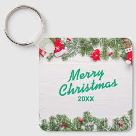 Benutzerdefinierter Weihnachts-Quadrat-Metall-Schl Schlüsselanhänger