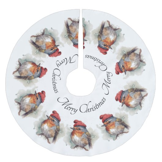 Benutzerdefinierter Weihnachts-Rotkehlchen-Wasserf Polyester Weihnachtsbaumdecke (Vorderseite)