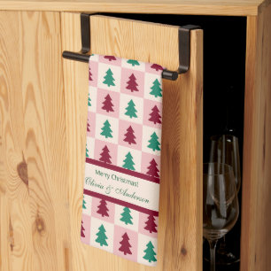 Benutzerdefinierter Weihnachtsbaum Burgunderrot Ta Geschirrtuch