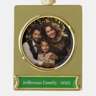 Benutzerdefinierter Weihnachtsfoto-Schmuck Banner-Ornament Gold