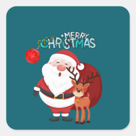 Benutzerdefinierter Weihnachtsmann & Rentier Happy Quadratischer Aufkleber
