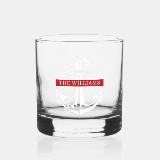 Benutzerdefinierter weißer Ankername auf Rot Whiskyglas (Vorderseite)