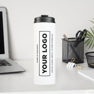 Benutzerdefinierter weißer Geschäftsname und Logo Thermosbecher