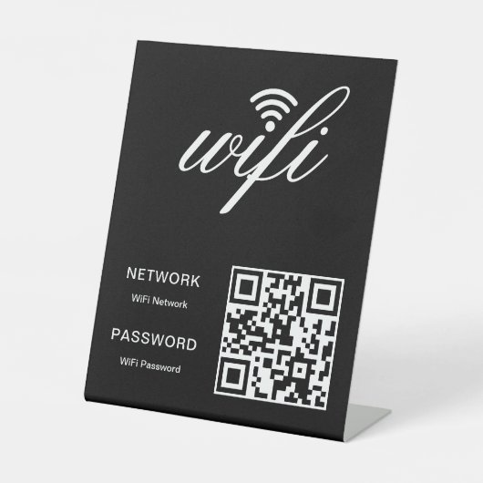 Benutzerdefinierter Wifi-Netzwerk QR-Code schwarz Sockelschild (Vorderseite)