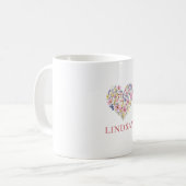 Benutzerdefinierter Wildblumen-Herz-Namen-Becher Kaffeetasse (Vorderseite Links)