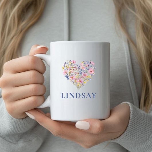 Benutzerdefinierter Wildblumen-Herz-Namen-Becher Kaffeetasse