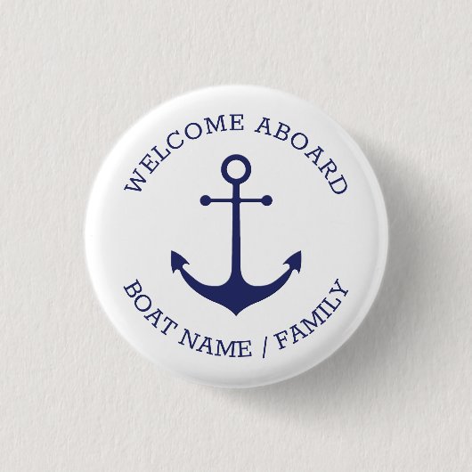 Benutzerdefinierter Willkommensanker an Bord blau Button (Vorderseite)