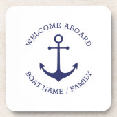Benutzerdefinierter Willkommensanker an Bord blau Getränkeuntersetzer (Vorderseite)