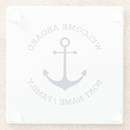 Benutzerdefinierter Willkommensanker an Bord blau Glasuntersetzer (Rückseite)