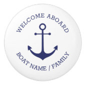 Benutzerdefinierter Willkommensanker an Bord blau Keramikknauf (Vorderseite)