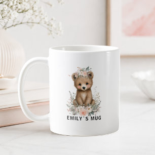Benutzerdefinierter Woodland-Bär-Becher mit Namen Kaffeetasse