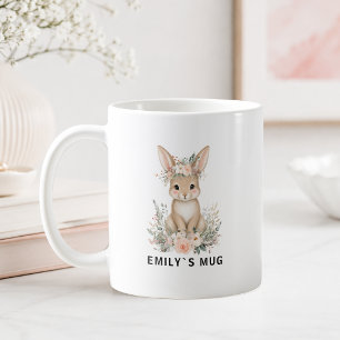 Benutzerdefinierter Woodland Bunny Becher mit Name Kaffeetasse