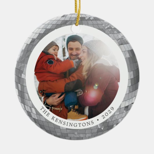 Benutzerdefinierter zweiseitiger Disco-Ball & Foto Keramik Ornament (Vorne)