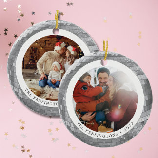 Benutzerdefinierter zweiseitiger Disco-Ball & Foto Keramik Ornament