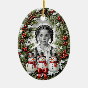Benutzerdefinierter zweiseitiger Schneemann-Kranz Keramik Ornament